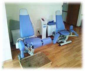 青いいすの形をしたトレーニングマシンが2台並んでいる